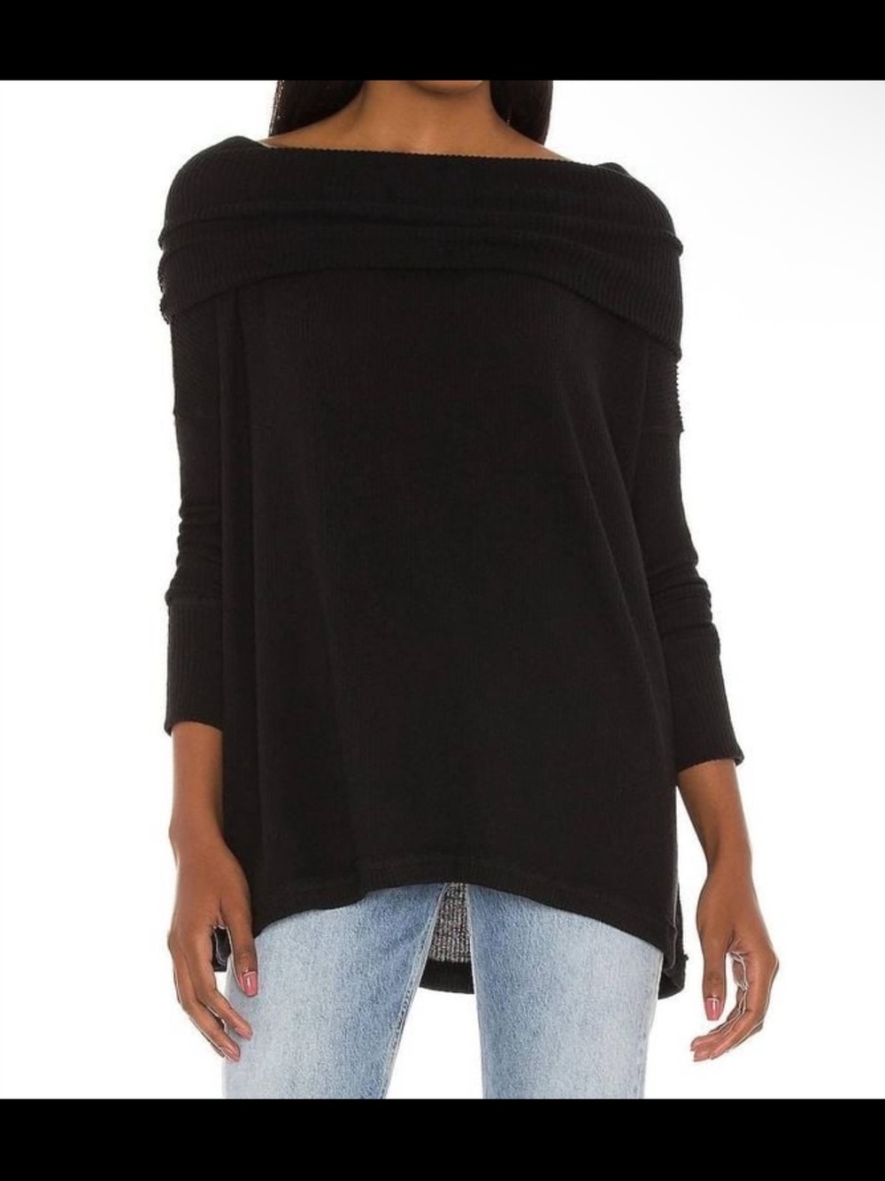 Free People NWT Juicy Lobg Sleeve Off-Shoulder Black Women's Sweater Sz Small